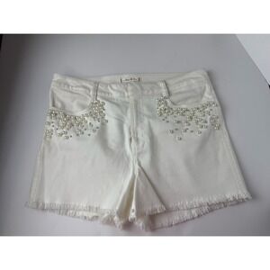 Willow And‎ Clay White Cutoff Denim Shorts Pearl & Bead Accents Sz S 90s Grunge